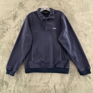 Patagonia Shearling Button Pullover Mens S New Navy Blue Fleece Pockets 26140